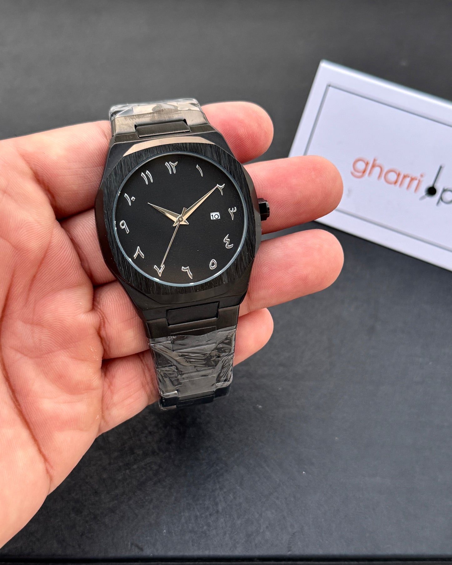 Arabic Edition Black Aura with Date - Ultra High Quality Stainless Steel Heavy Weight Edition (+150gm)