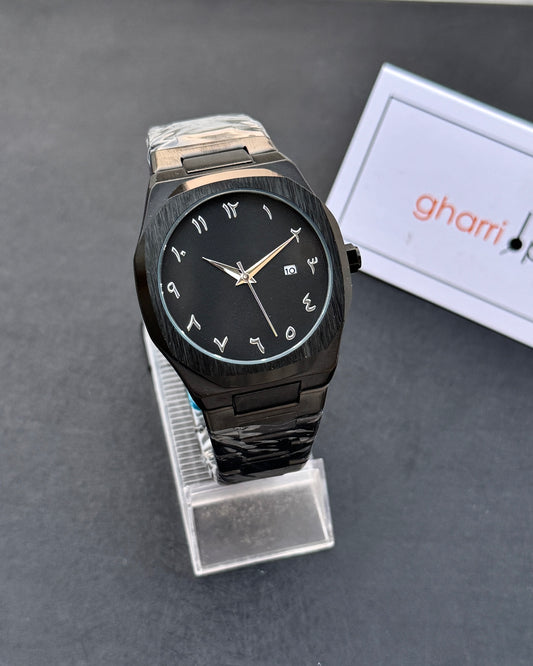 Arabic Edition Black Aura with Date - Ultra High Quality Stainless Steel Heavy Weight Edition (+150gm)