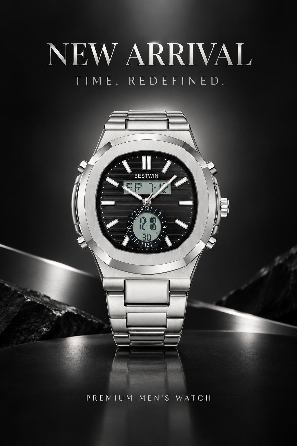 Original BESTWIN - Elyron Series - High Grade Heavy Weight Series - Mineral glass - Dual time