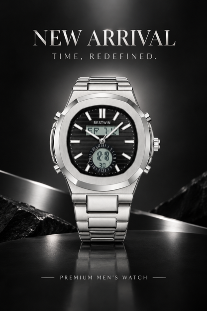 Original BESTWIN - Elyron Series - High Grade Heavy Weight Series - Mineral glass - Dual time