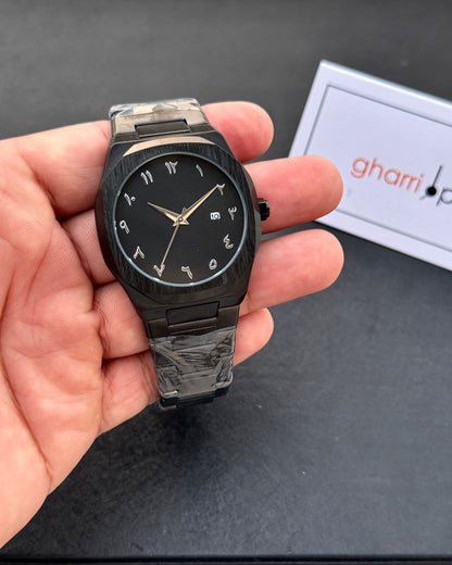 Arabic Edition Black Aura with Date - Ultra High Quality Stainless Steel Heavy Weight Edition (+150gm)