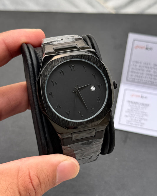 Arabic Edition Black Aura with Date - Ultra High Quality Stainless Steel Heavy Weight Edition (+150gm)