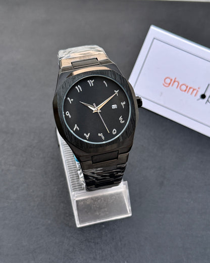 Arabic Edition Black Aura with Date - Ultra High Quality Stainless Steel Heavy Weight Edition (+150gm)