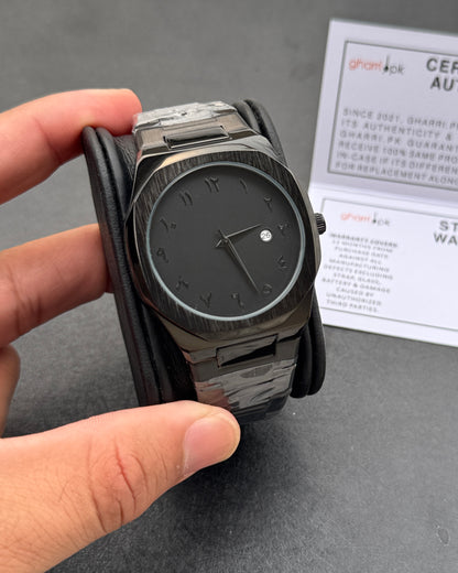 Arabic Edition Black Aura with Date - Ultra High Quality Stainless Steel Heavy Weight Edition (+150gm)