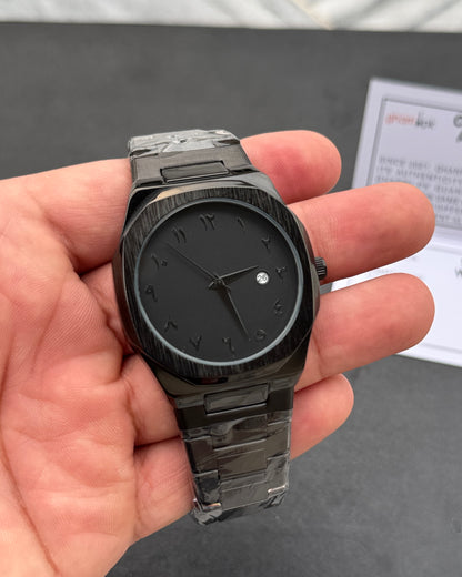 Arabic Edition Black Aura with Date - Ultra High Quality Stainless Steel Heavy Weight Edition (+150gm)