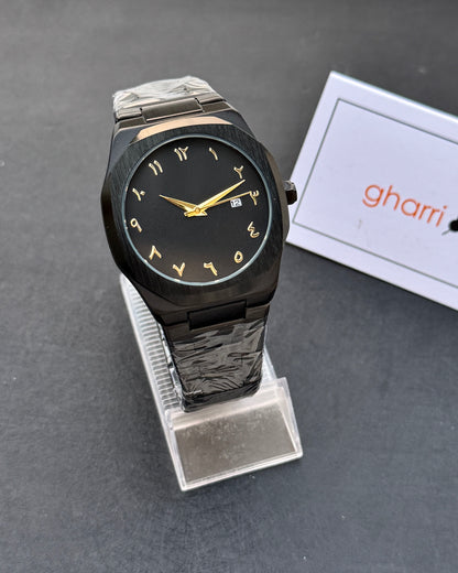Arabic Edition Black Aura with Date - Ultra High Quality Stainless Steel Heavy Weight Edition (+150gm)