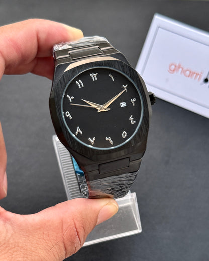Arabic Edition Black Aura with Date - Ultra High Quality Stainless Steel Heavy Weight Edition (+150gm)