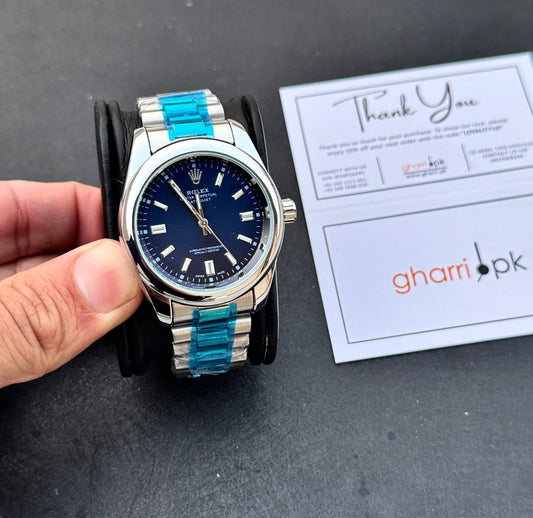 Luxury Oyster Edition - Silver Sapphire - RLX Series - Heavy & Composed Chain - Crystal Finish