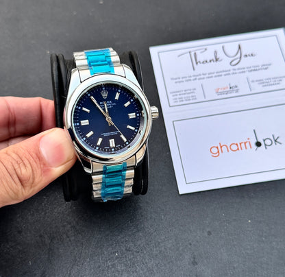 Luxury Oyster Edition - Silver Sapphire - RLX Series - Heavy & Composed Chain - Crystal Finish