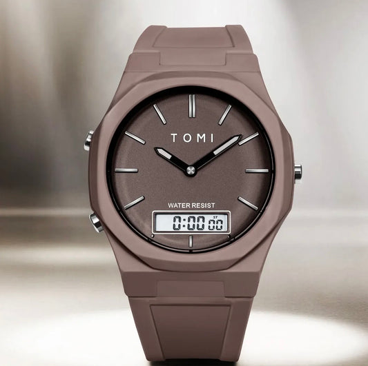 Pro 1.0 Edition (Retro Brown) - Latest TOMI Dual Time Model - Water Resistant Durable & Comfortable Straps