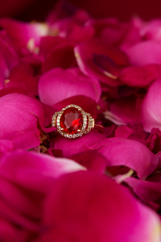 Signature Red Radiant Cut Ring  - One Carat Gold Plated