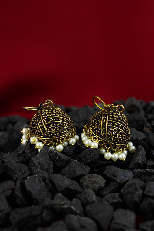 Antique Jhumka Series - White Pearls