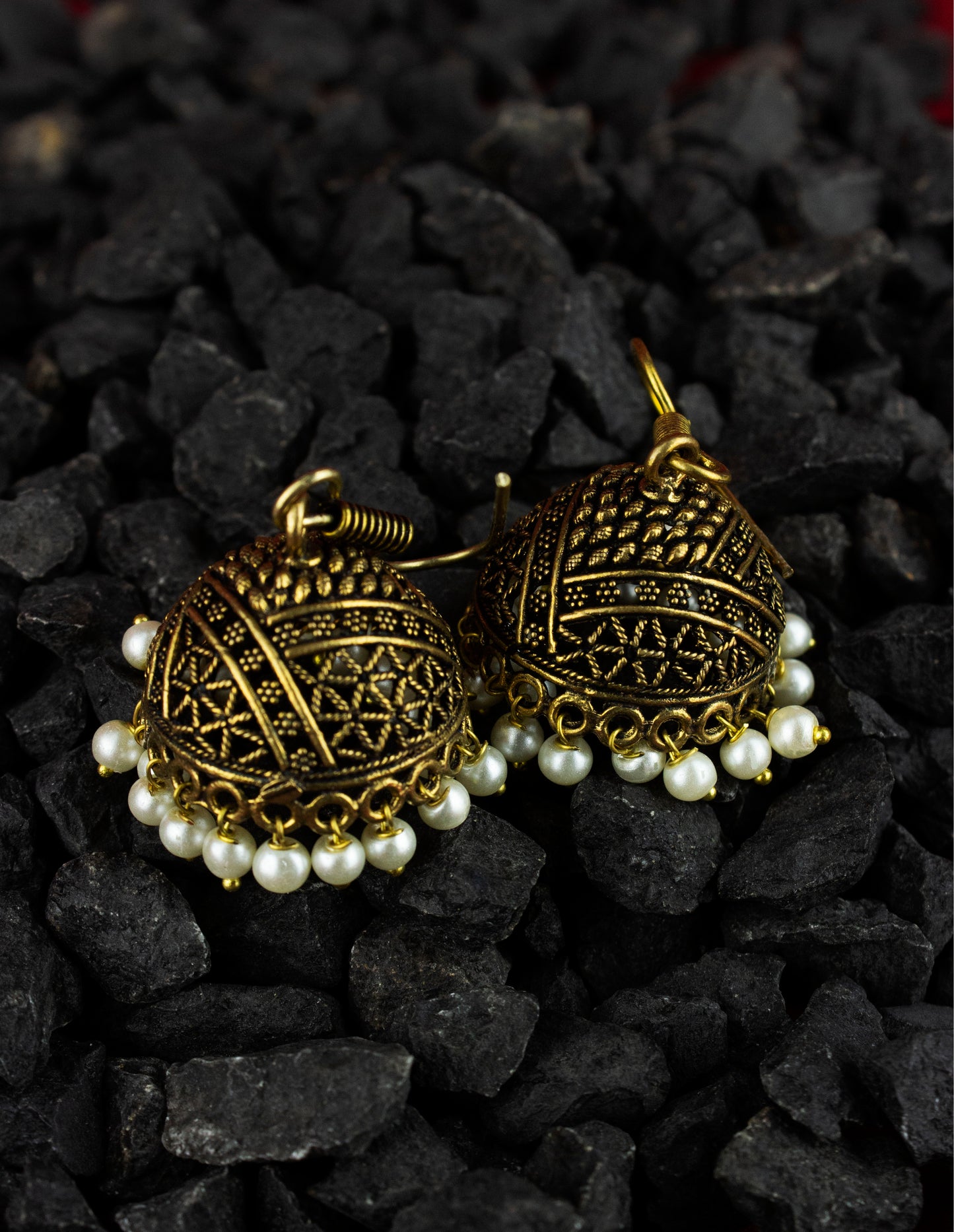 Antique Jhumka Series - White Pearls