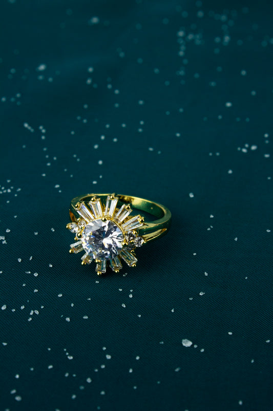 Special Round Ring - White Diamond - One Carat Gold Plated